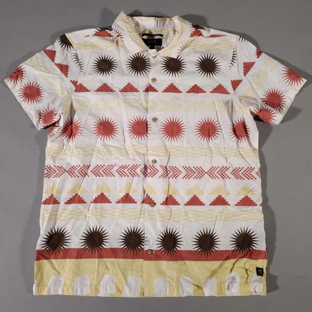 Roark Button Down Shirt Mens Large White Geometric Sunburst Organic Cotton Blend